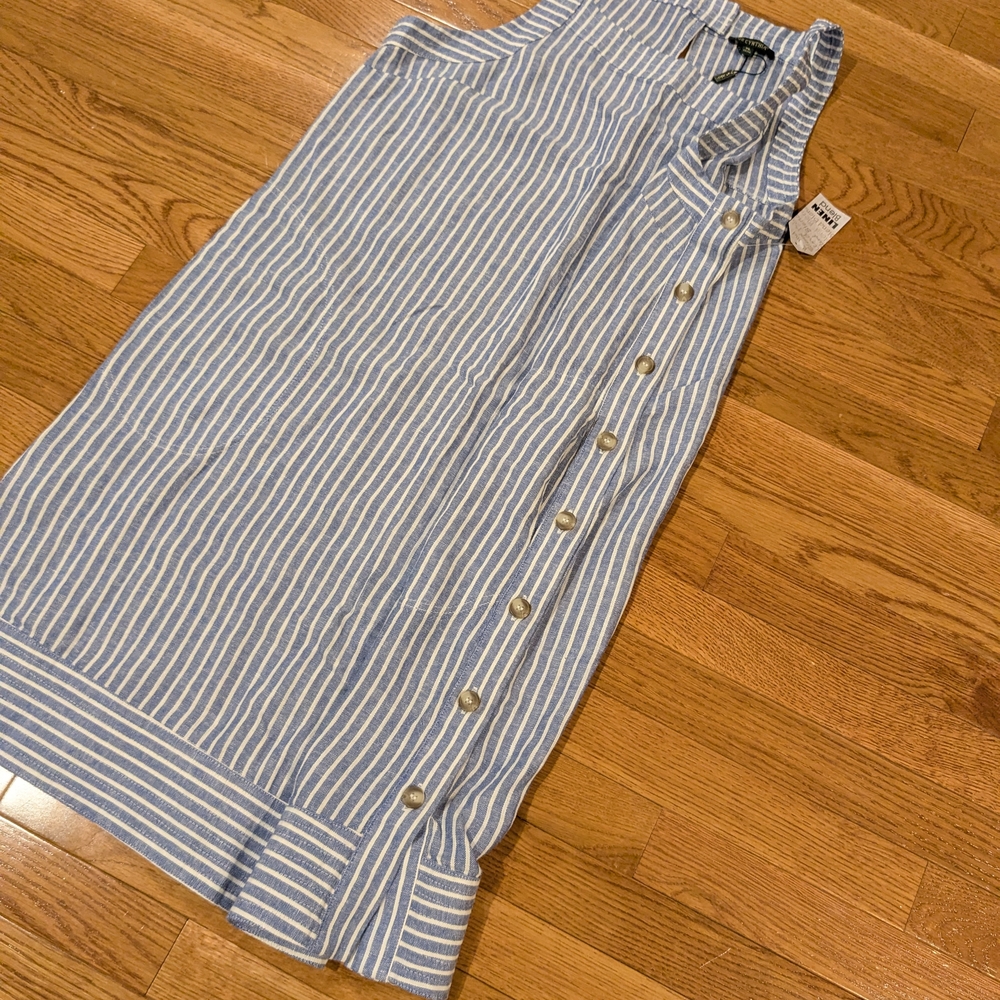 For Cynthia Side Button Blue Stripped Coastal Nautical Beach Dress NWT XL - Picture 5 of 12